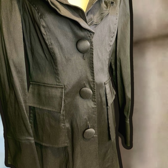 Joseph Ribkoff Black Button-Up Vintage Wired Stand-Up Ruffle Collar Jacket Sz 8 - Picture 4 of 15